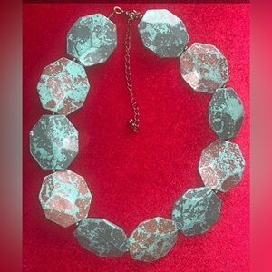 Turquoise Patina Statement Hammered Look Necklace